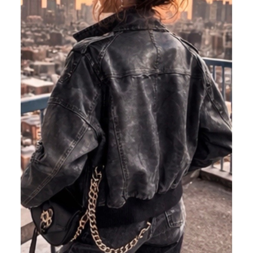 Cooper Collection Bomber Cafe Racer Biker Leather Black Jacket Size Men's 44 - Picture 4 of 16